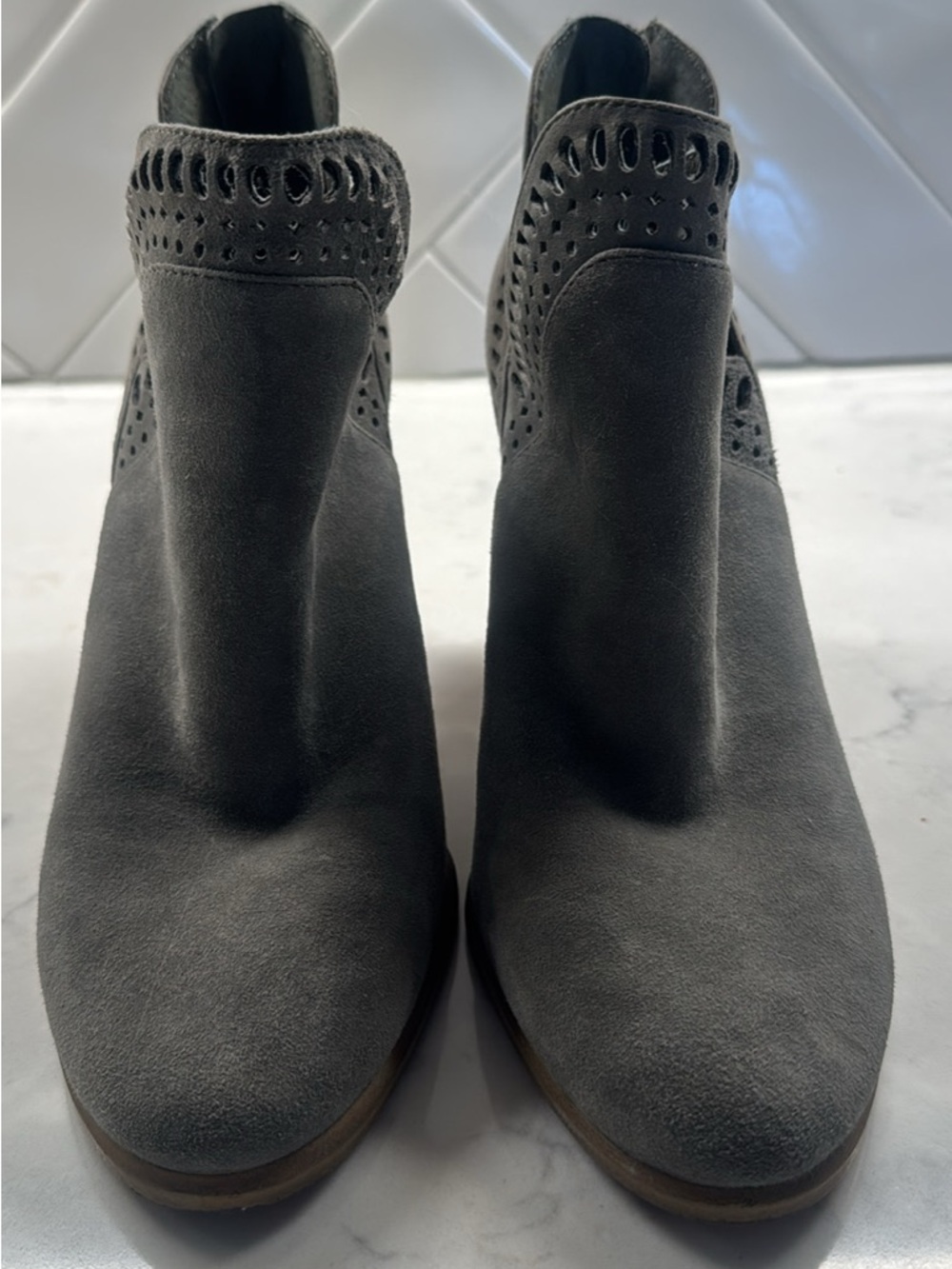Vince Camuto Charcoal Suede Perforated Ankle Booties